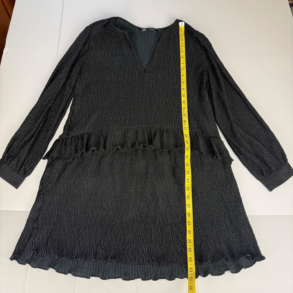 Zara Womens Black White Polka Dot Plisse Ruffle Tiered Mini Dress Size M - Picture 6 of 9